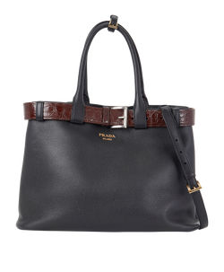 Buckle Belt Nappa Bag,Leather/Croc,Black,S/DB/E,3*